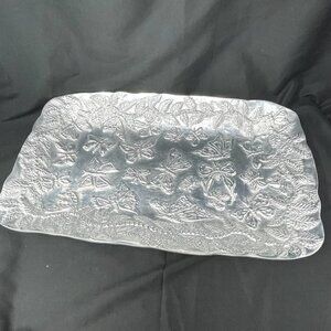GOLAN INDUSTRIAS Handmade in Mexico Hammered Aluminum Tray Large Butterflies Vtg